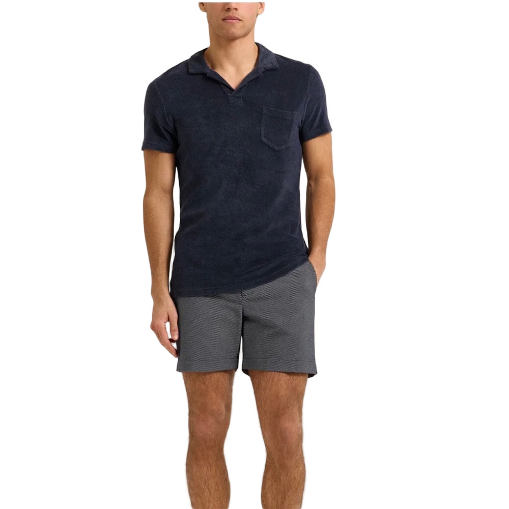 Orlebar Brown Navy Terry Towelling Polo with Chest Pocket